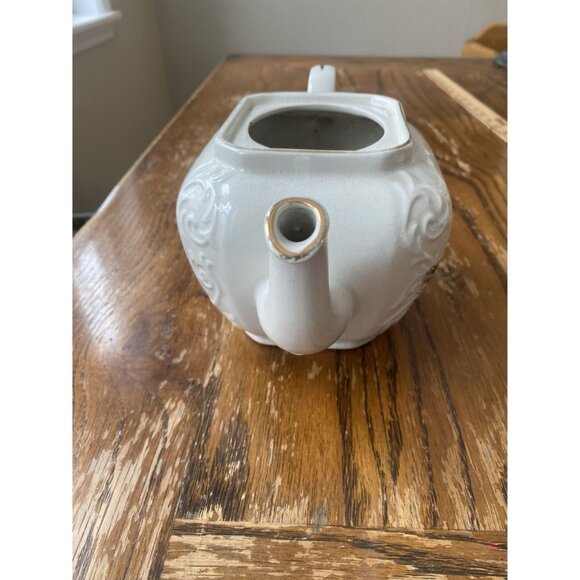 Vintage Ellgreave Wood & Sons Ironstone Teapot Floral Lily Of The Valley England - Picture 3 of 8